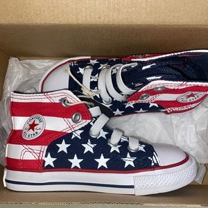 Red, White and Blue Converse Chuck Taylor. Infant. Slip on, Size 8. NEW.